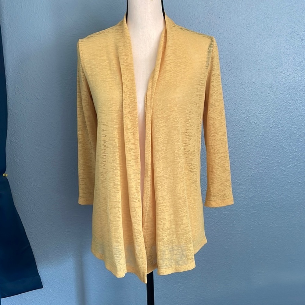 Kasper Petite Yellow Sheer Cardigan